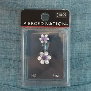 NWT Pierced Nation Purple CZ Flower Belly Ring - 14 Gauge